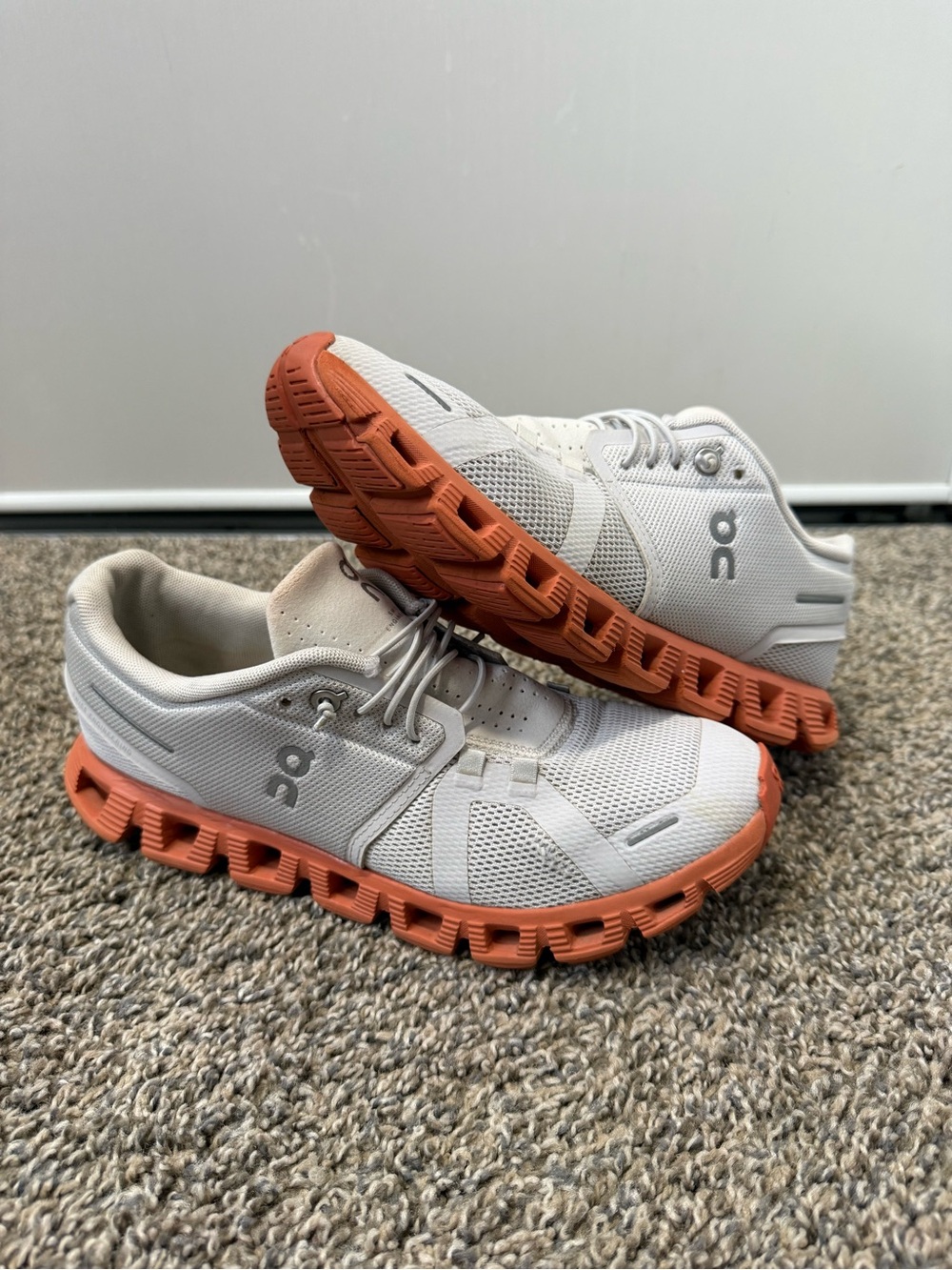On Running Women's White and Coral Cloudsurfer Running Shoes - Picture 1 of 6